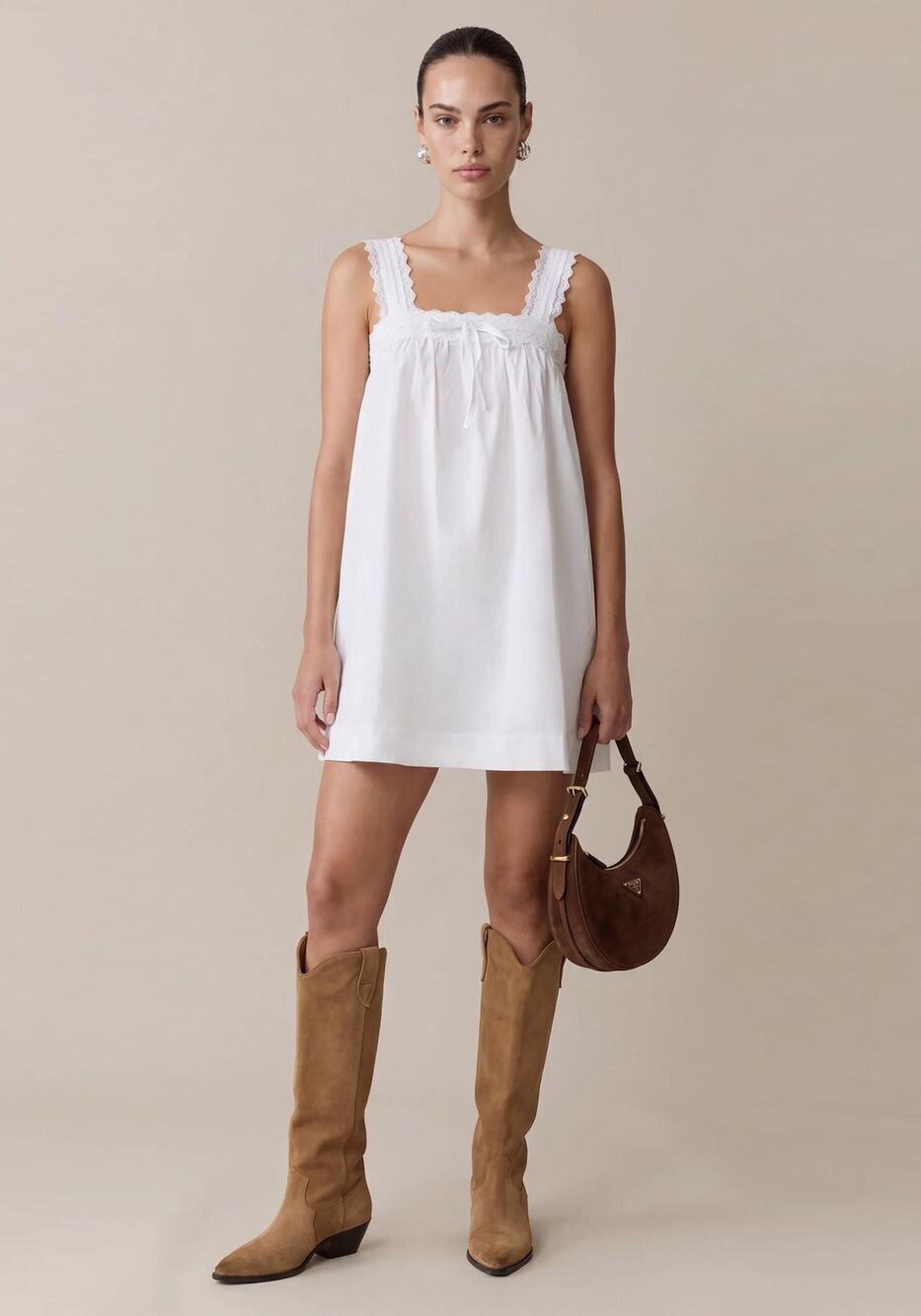 NWT Few Moda kourt Beverly Cotton White Babydoll Dress XS Neutral Beach Coastal